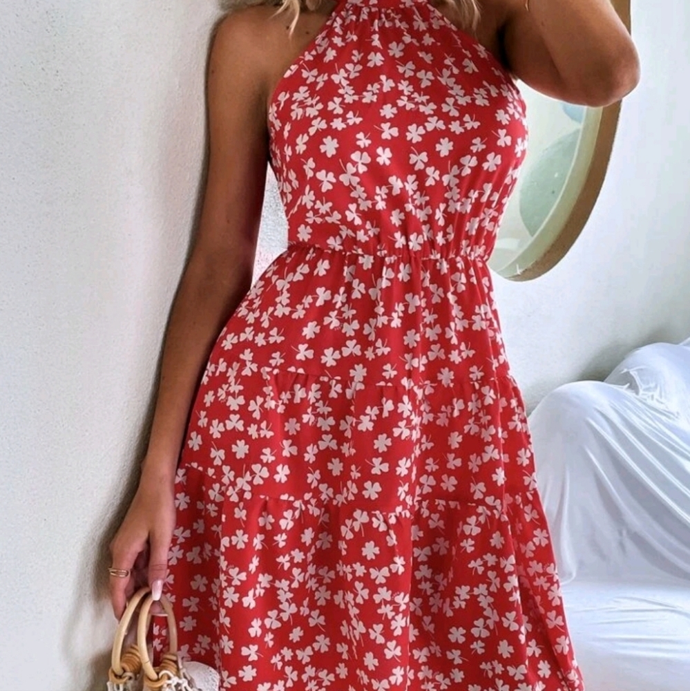 Red Spring dress boho style